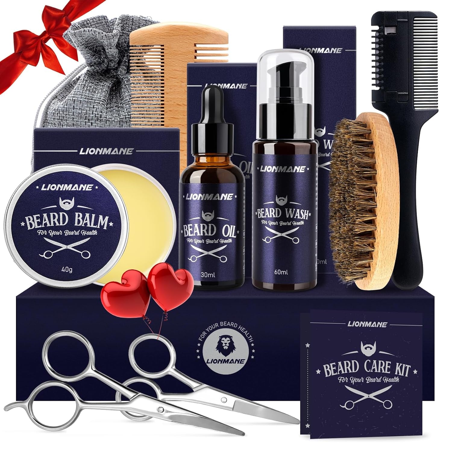 Lionmane Beard Care Gifts Kit for Men - Beard Mustache Grooming Kit | Beard Balm, Beard Wash, Beard Oil, Brush, Scissors - Birthday Anniversary Gifts for Husband/Boyfriend/Dad/Him