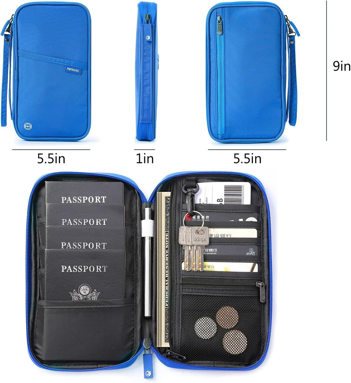 RFID-Blocking Travel Wallet & Passport Organizer with Removable Wrist Strap