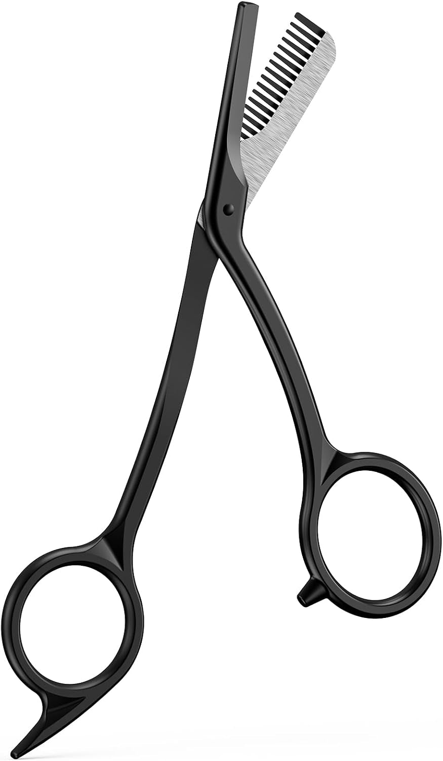 BALUCA Eyebrow Scissors with Comb | Professional Stainless Steel Eyebrow Trimmer for Women & Men | Dual-Design Precision Eye Brow Trimmer Scissors for Effortless Grooming, Silver (Black)