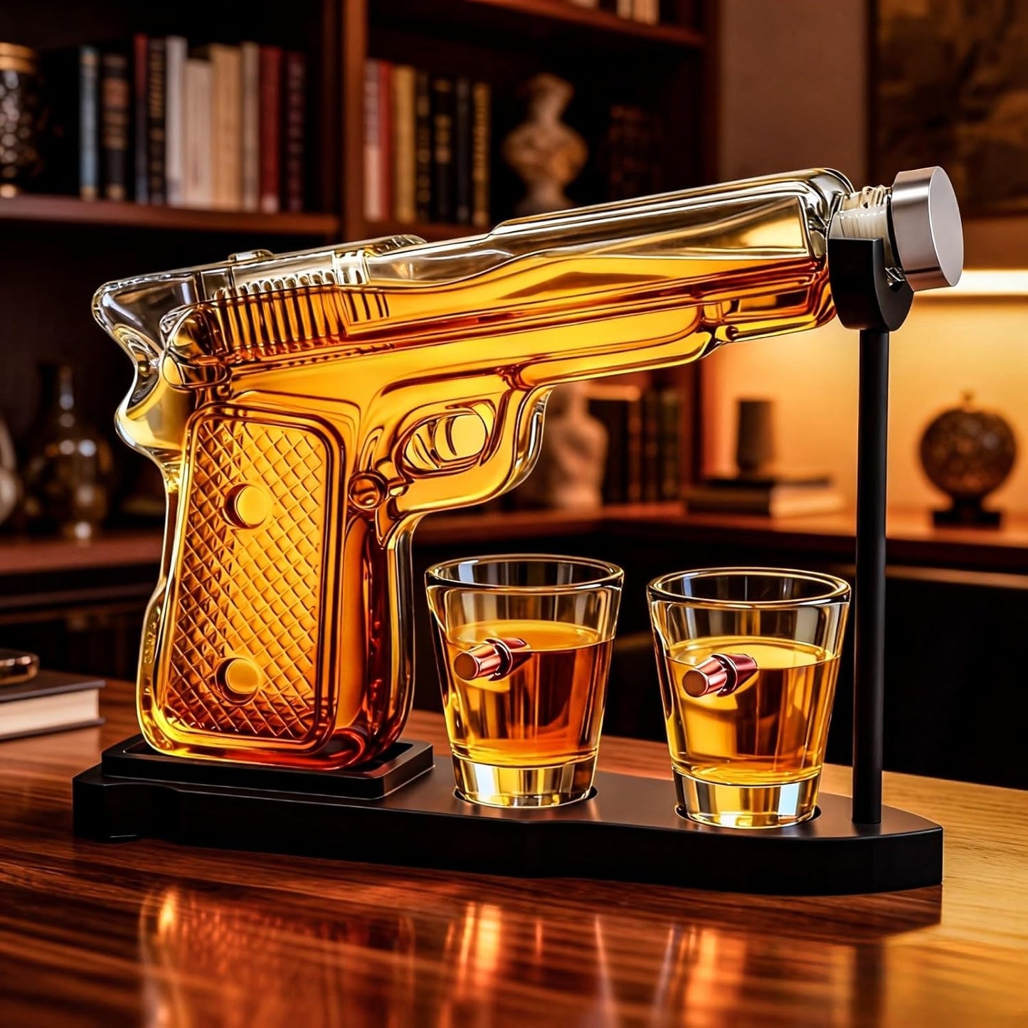 The Wine Savant Whiskey Gun Decanter Set + 2 Bullet Glasses - Birthday Pistol Gifts for Men Who Have Everything, Whiskey Gifts for Men Dad, for Father, Husband, Boyfriend & Military Enthusiasts
