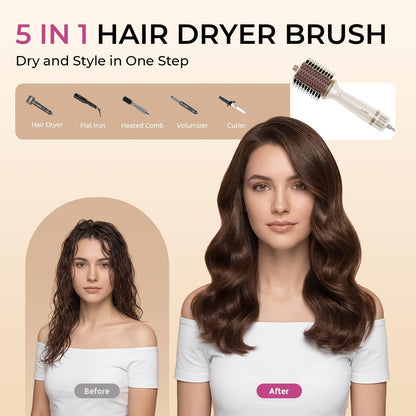 VaultAir™ Pro Styler Upgraded 5-In-1 Blow Dryer Brush with Heated Comb - Volumizer Hair Dryer Brush for Wet & Dry Hair, Ideal for Thick Curly Hair, Salon Blowout, Frizz-Free Shiny Hair, Reduced Heat Damage - 70Mm