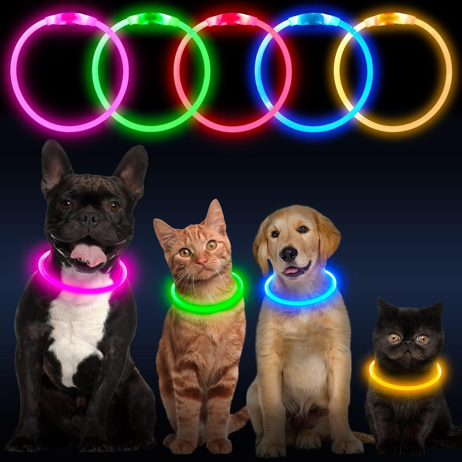 Flashseen LED Dog Collar, USB Rechargeable Glowing Lighted up Collar, Cuttable Water-Resistant TPU Safety Collar Lights for Small Medium Large Dogs