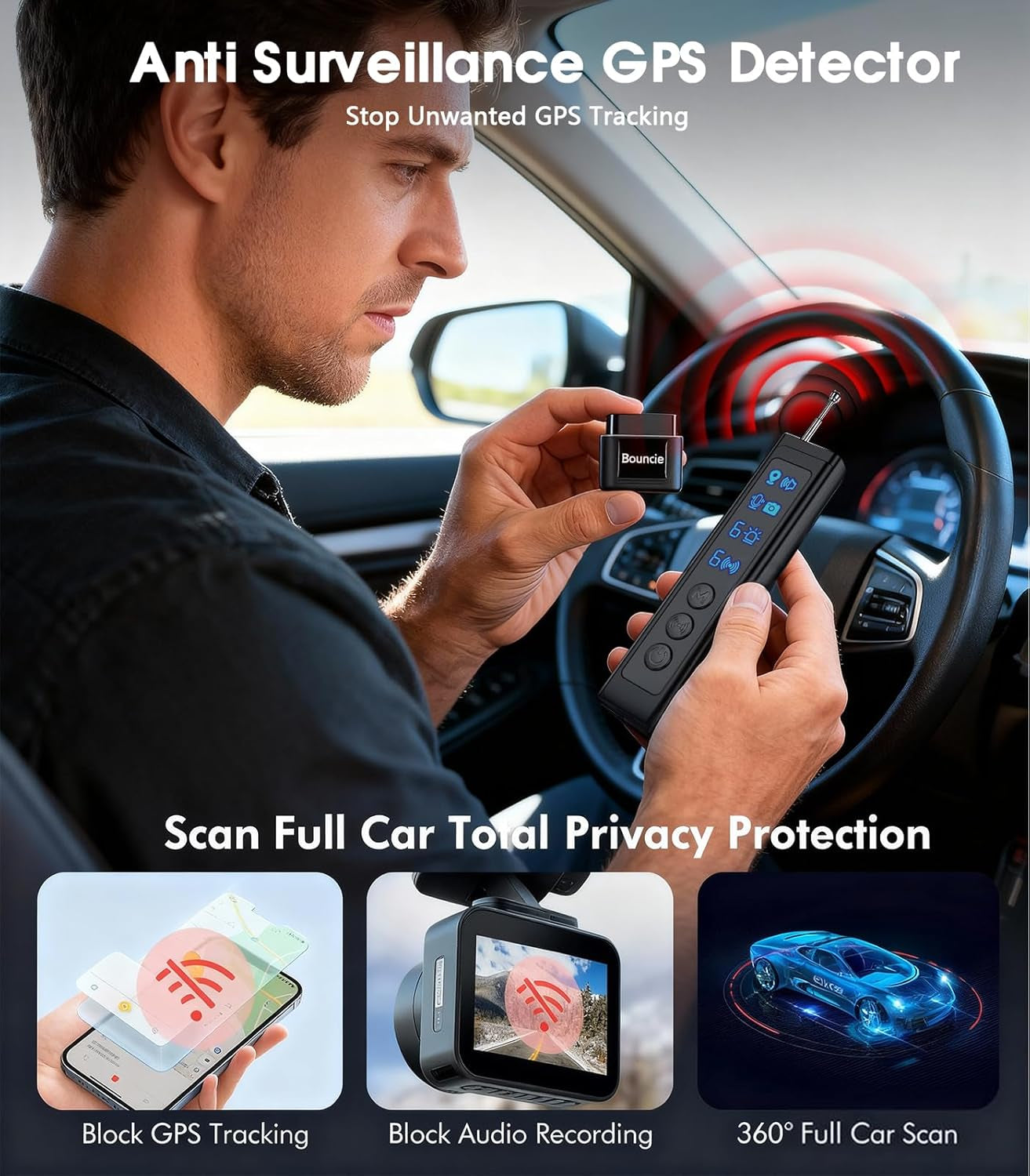 AI Hidden Camera Detector,High Precision Bug & Wifi Scanner Finder,All in One Hidden Devices Detector with 6 Sensitivity Levels & 4 Detection Modes,Gps Trackers for Hotel,Bathroom,Office,Car&Travel