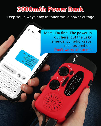 Emergency Hand Crank Radio 7400Mwh with 3 LED Flashlight, AM/FM/NOAA Portable Weather Radio with Power Bank Phone Charger, Solar Powered Rechargeable Radio for Indoor Survival Camping, SOS Alarm