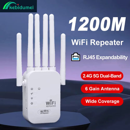 Kebidumei 1200Mbps Dual-Band Wireless WiFi Repeater and Signal Booster, 802.11ac Network Amplifier