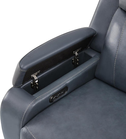 Watson & Whitely Genuine Leather Power Recliner Chairs for Adults, Zero Gravity Recliner with Power Headrest & Hidden Storage, RV Electric Reclining Sofa Chair for Living Room, Home Office, Navy