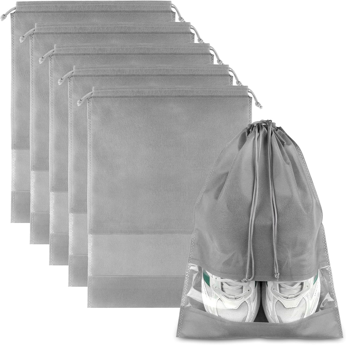 10-Pack Travel Shoe Bags with Clear Windows – Breathable Drawstring Shoe Organizer