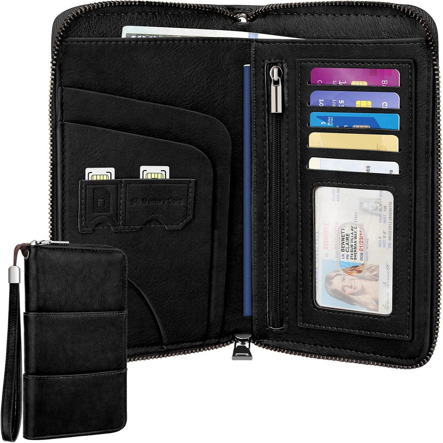 RFID-Blocking Family Passport Wallet – Multi-Document Travel Organizer with Removable Wristlet