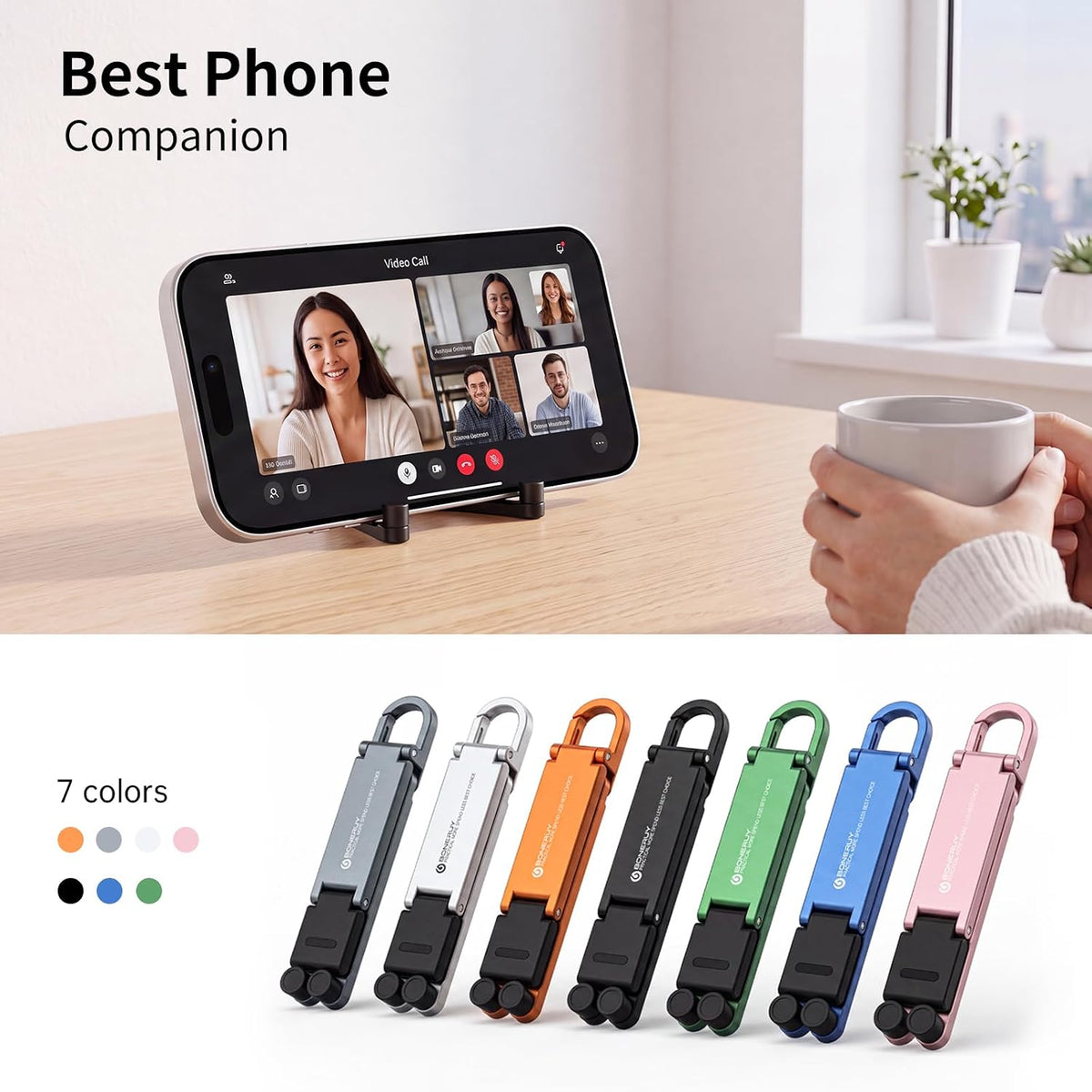 Mini Aluminum Foldable Phone Stand with Keychain – 180° Adjustable Desk Holder