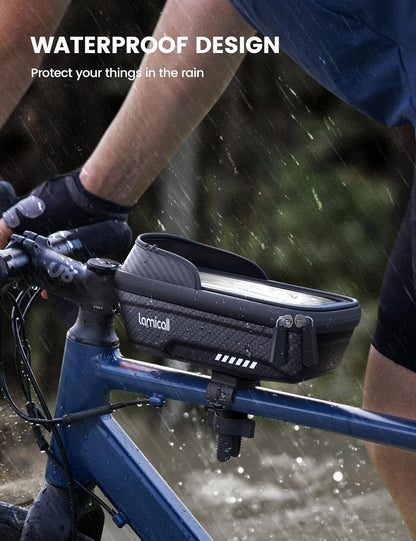 Lamicall Bike Frame Bag Waterproof - [1S Release] [2 in 1] Bike Phone Mount Holder, Bicycle Top Tube Bag, Cycling Pouch with Rain Cover, Bikes Accessories Gifts for Phones under 7"