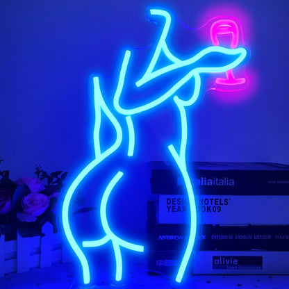 Ajoyferris Lady Back Neon Sign Dimmable LED Lady Sign Woman Neon Sign Sexy Lady Neon Signs for Bedroom Man Cave Bar Store Home Party Art Decor Gifts(16X11 Inches,Blue)