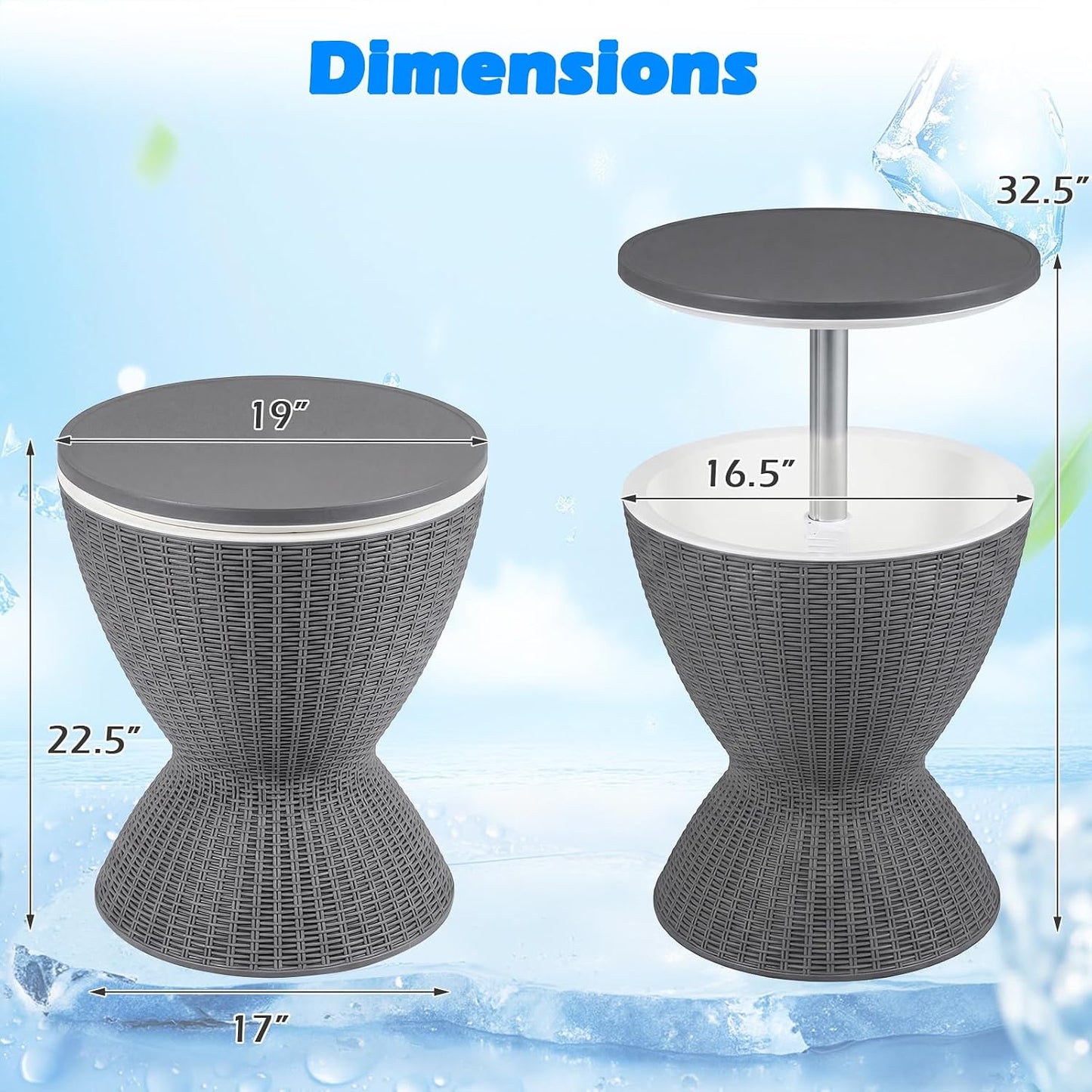 Tangkula Outdoor Cooler Table, Multi-Functional Cooler Bar Table, Adjustable Height Ice Cooler Side Table W/Drain Plug, 8 Gallon Beer & Wine Cooler, Rattan Style Patio Furniture for Pool Parties | Adjustable Height Ice Cooler Side Table W/Drain Plug, Beer & Wine Cooler, Rattan Style Patio Furniture for Pool Parties