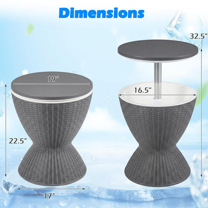 Tangkula Outdoor Cooler Table, Multi-Functional Cooler Bar Table, Adjustable Height Ice Cooler Side Table W/Drain Plug, 8 Gallon Beer & Wine Cooler, Rattan Style Patio Furniture for Pool Parties | Adjustable Height Ice Cooler Side Table W/Drain Plug, Beer & Wine Cooler, Rattan Style Patio Furniture for Pool Parties