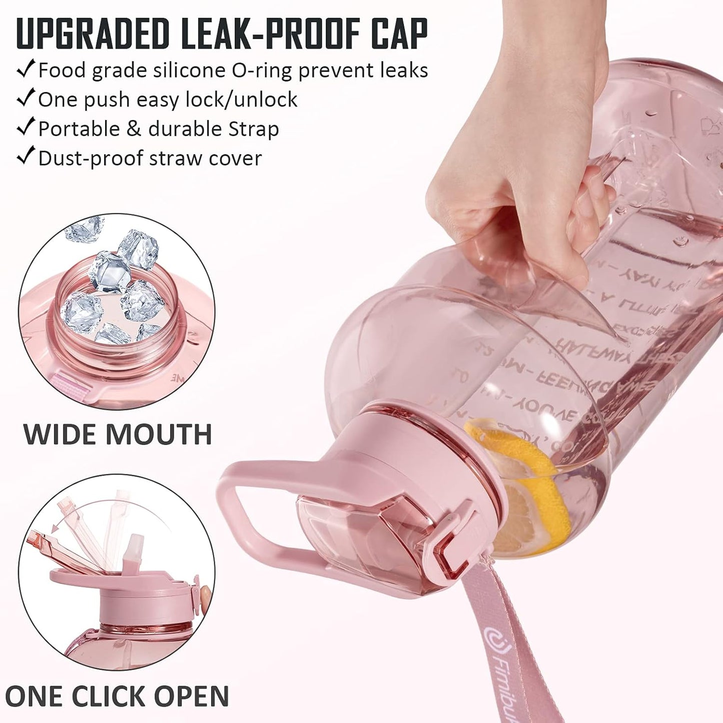 Fimibuke Half Gallon Water Bottle with Sleeve 64 OZ Water Bottle with Handle & Straw Leakproof Motivational Sports Gym Water Bottle with Time Marker BPA Free Water Jug with Reusable Neoprene Holder