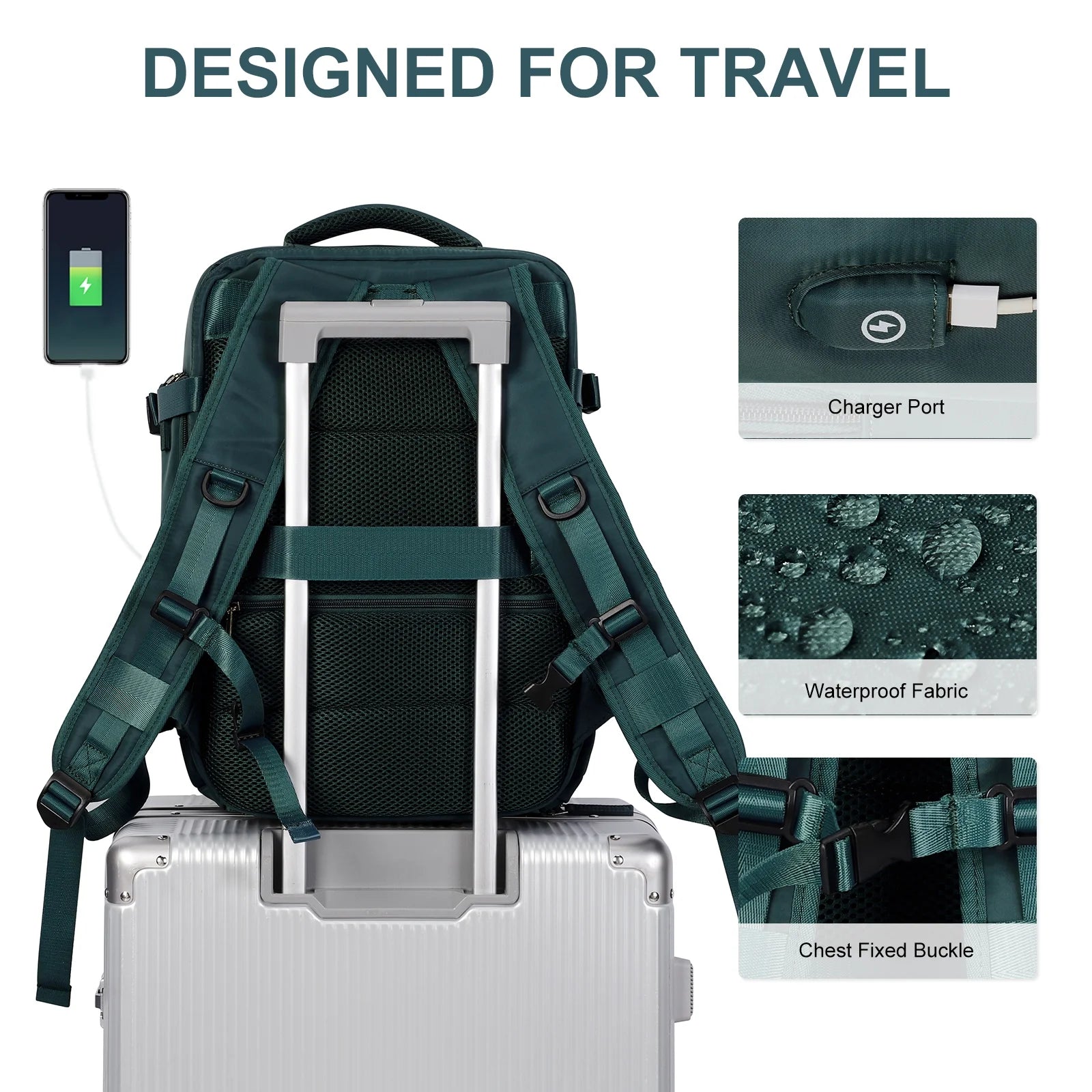 Large Backpack Women, Carry on Backpack,Hiking Backpack Waterproof Outdoor Sports Rucksack Casual Daypack School Bag Fit 14 Inch Laptop with USB Charging Port Shoes Compartment