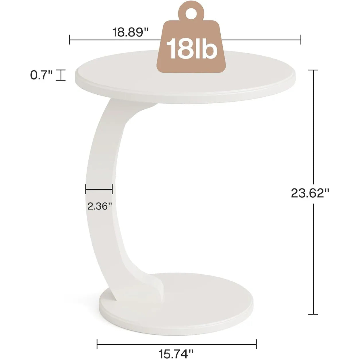 Solid Wood round End Table Mid Century C-Shaped Side Table for Living Room & Bedroom