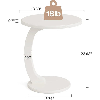 Solid Wood round End Table Mid Century C-Shaped Side Table for Living Room & Bedroom