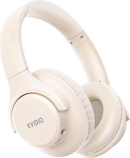 KVIDIO Bluetooth Headphones over Ear, 65 Hours Playtime Wireless Headphones with Microphone, Foldable Lightweight Headset with Deep Bass, Hifi Stereo Sound Low Latency for Travel Work Cellphone