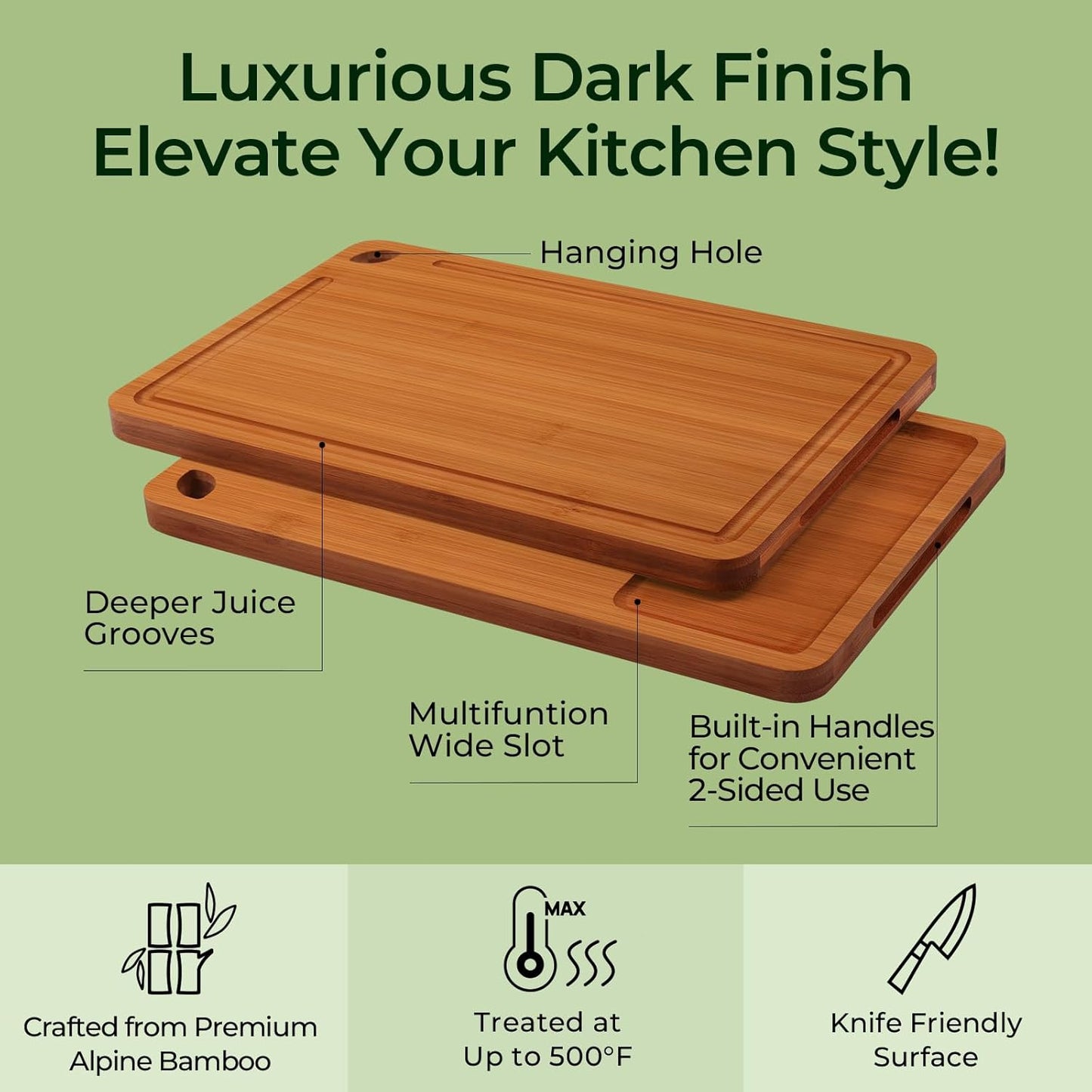 Bamboo Cutting Board, Durable Wood Cutting Boards for Kitchen with Deep Juice Grooves & Built-In Handles, Ideal Charcuterie & Chopping for Meat, Vegetables and Fruits Ideal Kitchen Gifts
