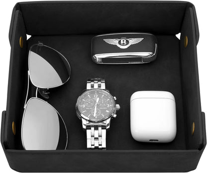 CASIRENA Faux Leather Valet Tray Organizer for Men - Catch-All Tray for Entryway Table Key, Wallet, Watch, Coin Change, Phone, Dresser EDC Dump Jewelry, Bedside Nightstand Desk-Top