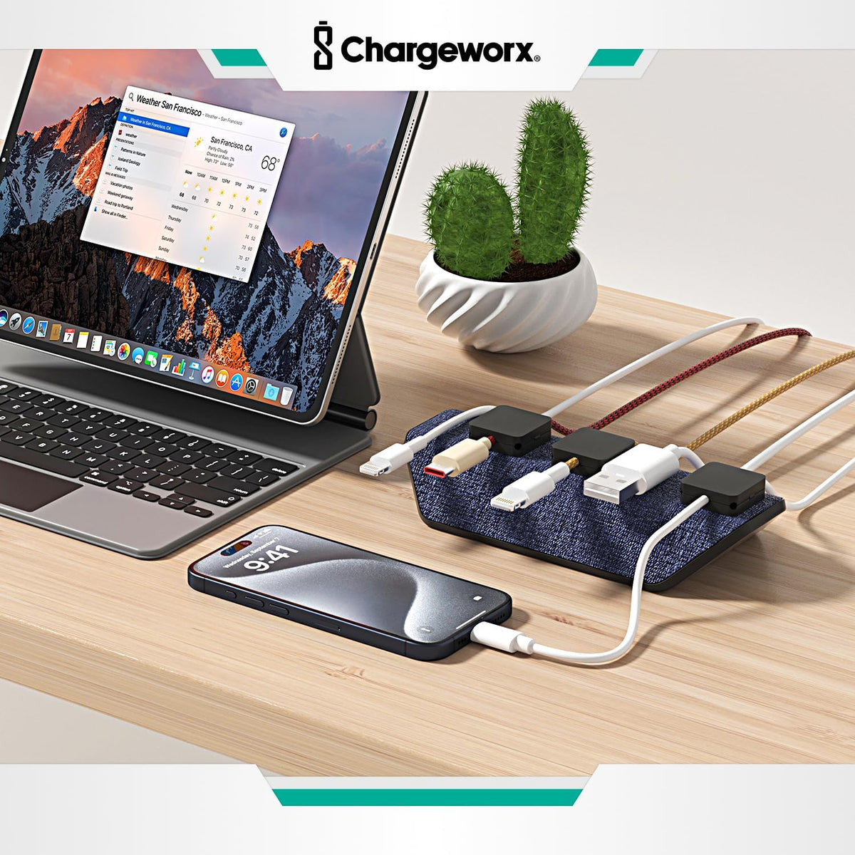 Viral Vault Magnetic Cable Holder — Weighted Base & 3 Magnetic Cable Clips