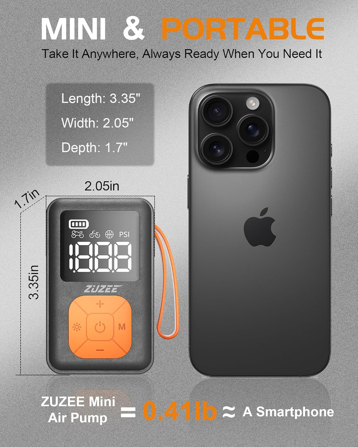 Mini Bike Pump, 150 PSI Portable Bicycle Pump with Gauge, 3X Faster & Auto Stop & Brushless Motor, Electric Bike Tire Pump with Presta and Schrader Valve for Road Bike, MTB, Motorcycle, Ball,Etc