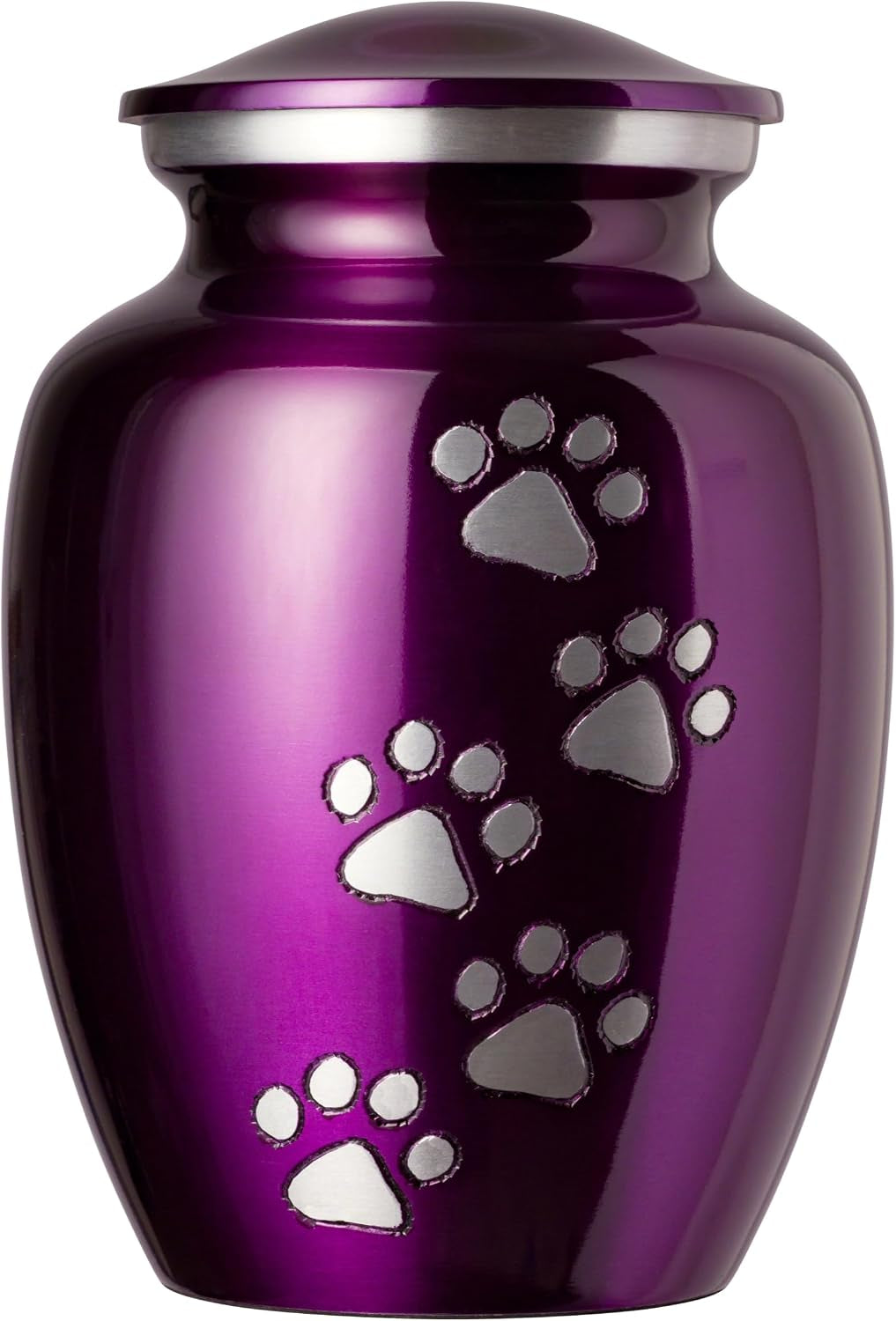Ottillie Paws Legacy Series Pet Urn for Dogs and Cats, Handmade Brass Memorial Cremation Urn (Small - Pets up to 25 Lbs, Pewter, Vertical Brass Paws)