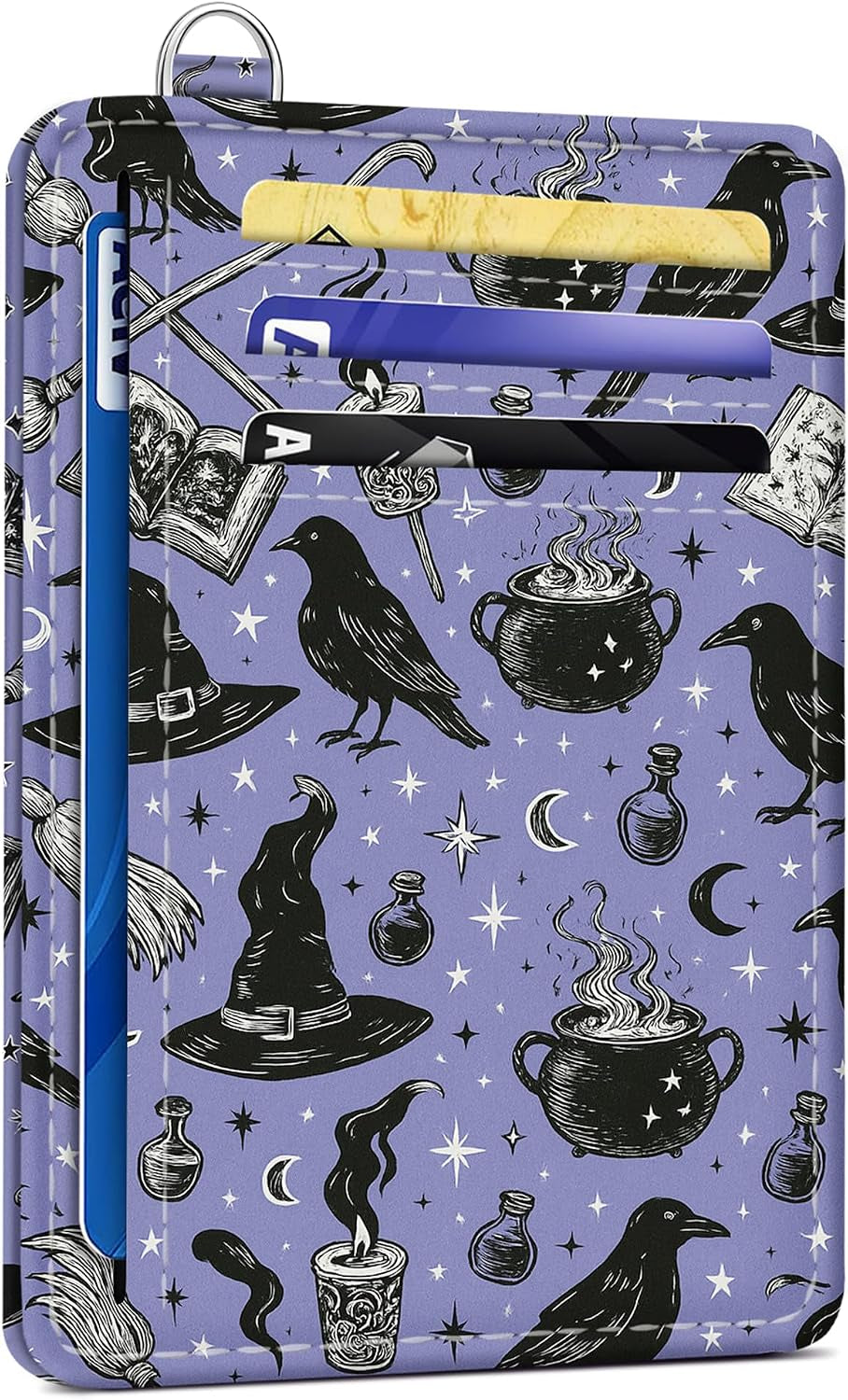 Viral Vault Goth Bookshelf Card Holder — Slim RFID Wallet with ID Window & D-Ring