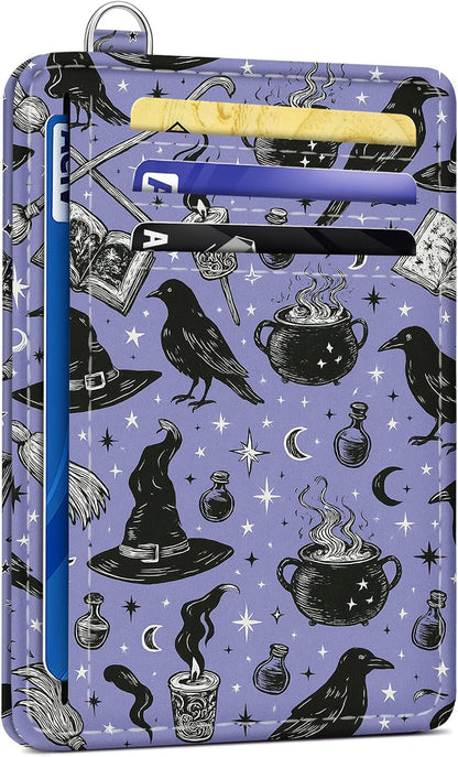 Viral Vault Goth Bookshelf Card Holder — Slim RFID Wallet with ID Window & D-Ring