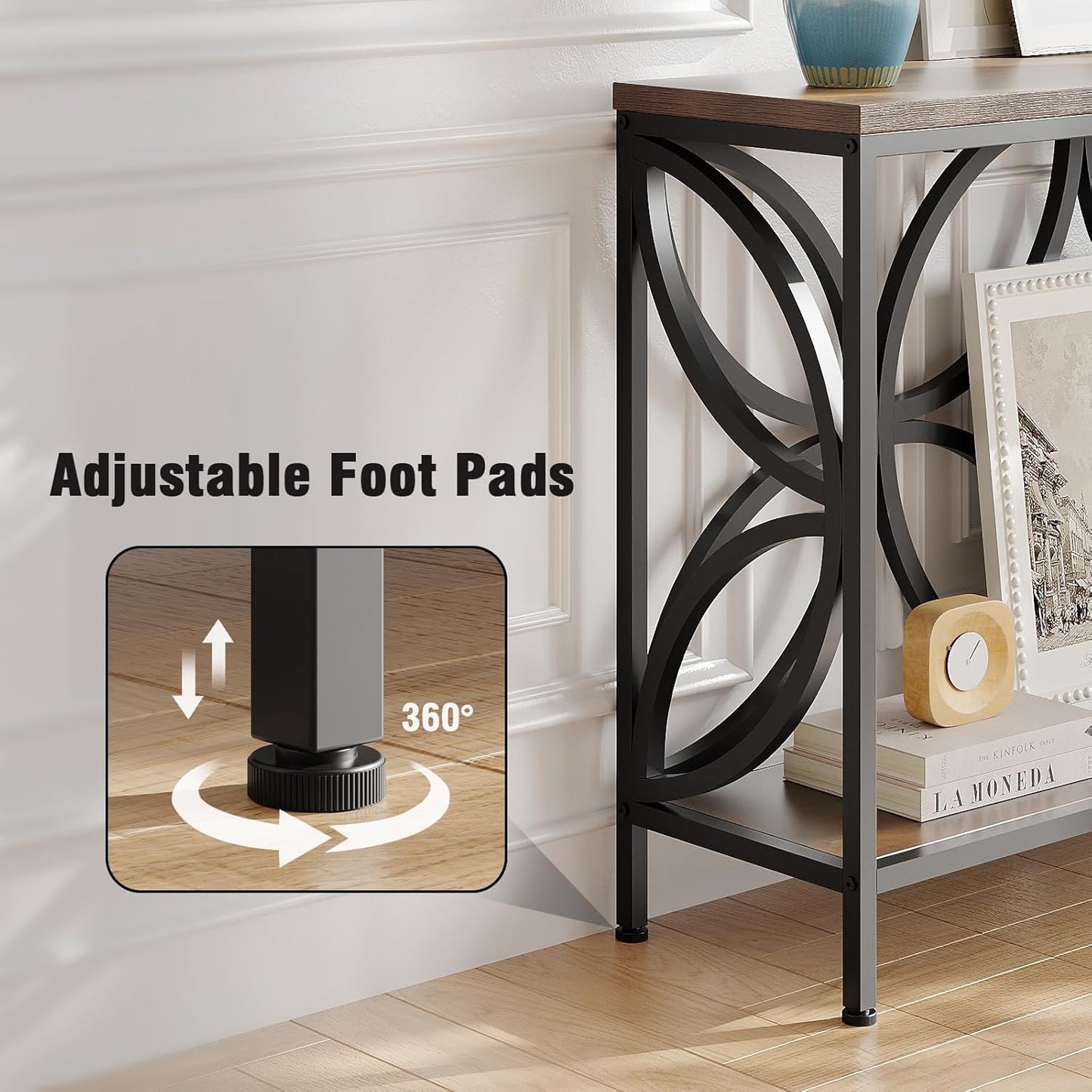 Giftgo Narrow Sofa Table 47.2 Inch, Industrial Sofa Table behind Couch, Vintage Entry Console Table with Storage for Entryway, Living Room, Foyer, Elegant Design (Rustic Brown, 47.2)