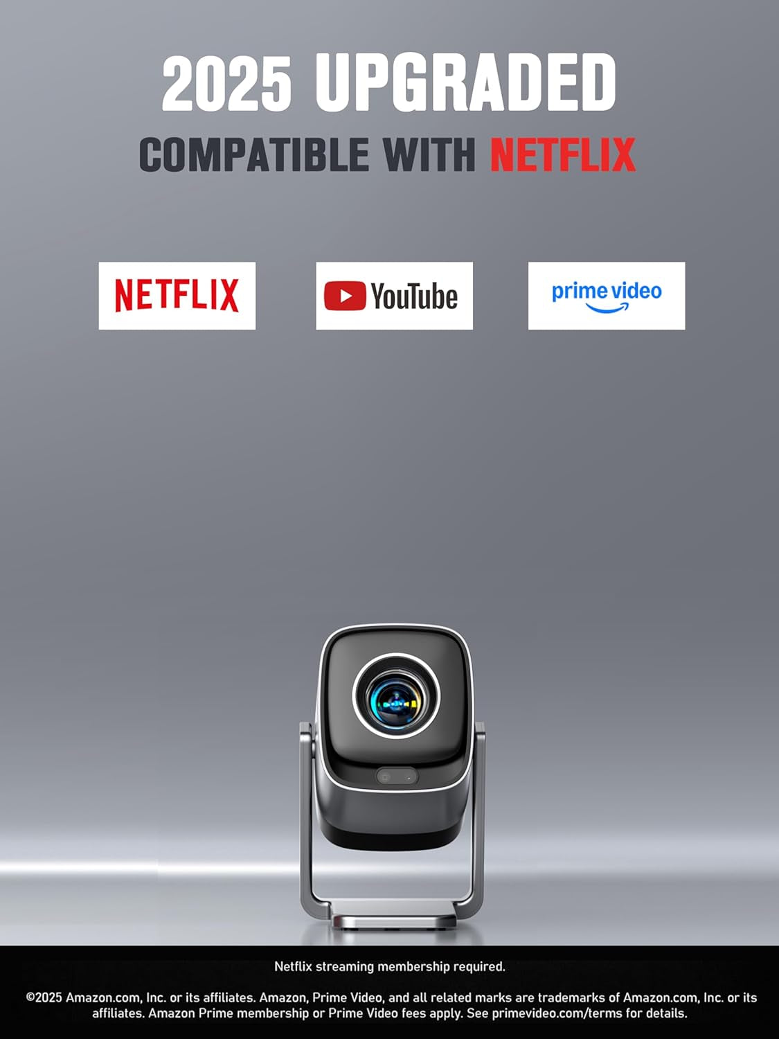 [Compatible with Netflix & TOF Real-Time Focus] Mini Projector with Wifi and Bluetooth, Xuanpad Silver Smart Projector 4K Support, Dolby Audio & Keystone, 210° Rotatable Stand for Home