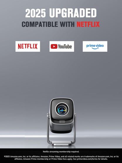 [Compatible with Netflix & TOF Real-Time Focus] Mini Projector with Wifi and Bluetooth, Xuanpad Silver Smart Projector 4K Support, Dolby Audio & Keystone, 210° Rotatable Stand for Home