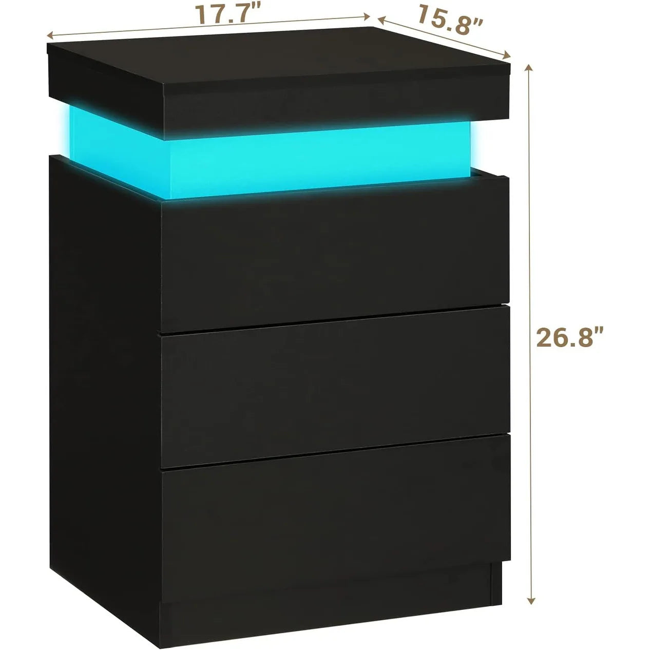Bedroom Nightstand Charging Station LED Lights Sliding Top Drawers