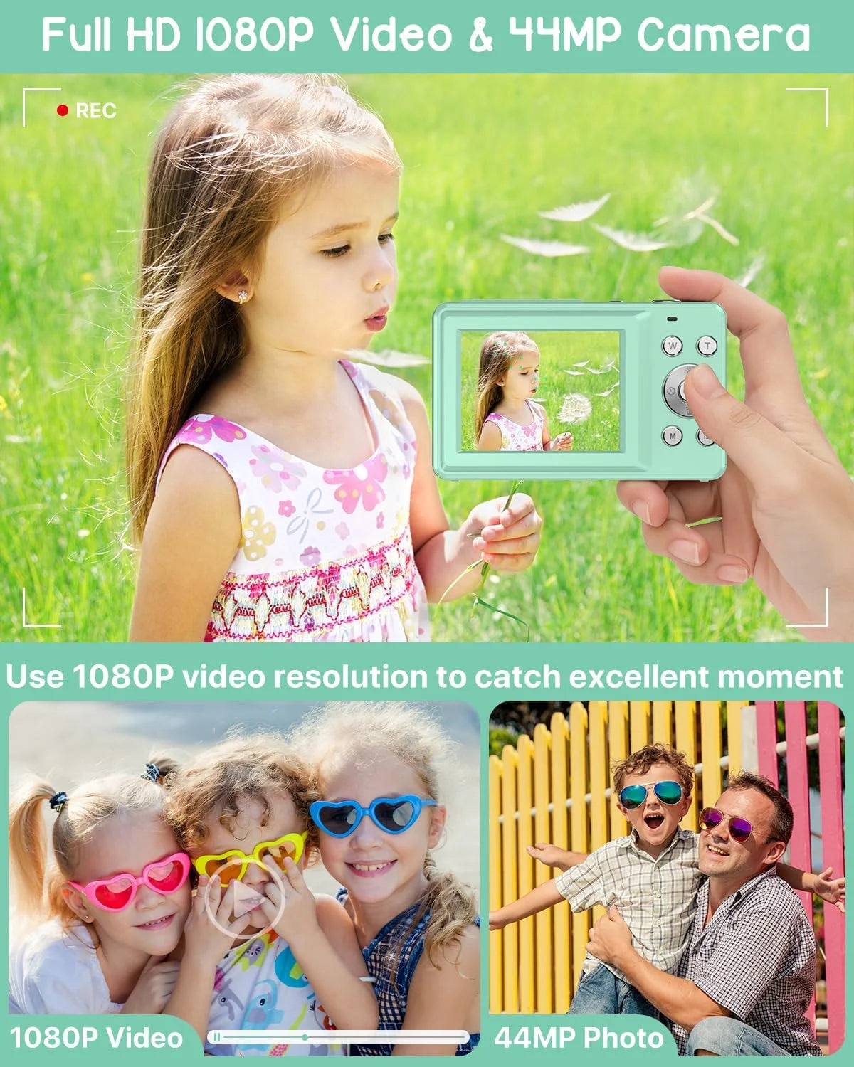 ACTITOP Digital Camera FHD1080P 44MP Portable Camera for Kids 2.4"LCD Screen Small Video Camera with 32G Card