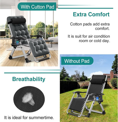 Zero Gravity Chair, Lawn Recliner, Reclining Patio Lounger Chair, Folding Portable Chaise with Detachable Soft Cushion, Cup Holder, Headrest