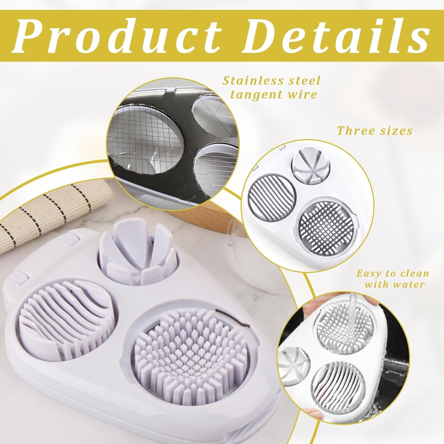 2 Pcs 3 in 1 Egg Slicer,Egg Slicer for Hard Boiled Eggs,Stainless Steel Strawberry Slicer,Egg Cutter,Egg Opener for Hard Boiled Eggs,3 Slice Modes for Strawberry, Mushroom, Grape, Cherry Tomato
