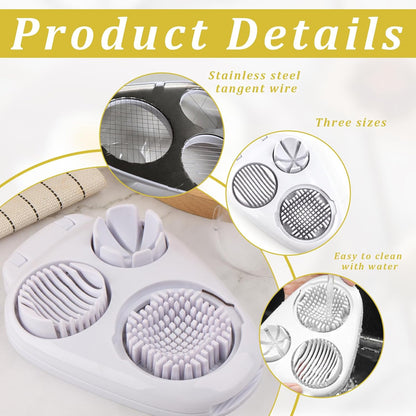 2 Pcs 3 in 1 Egg Slicer,Egg Slicer for Hard Boiled Eggs,Stainless Steel Strawberry Slicer,Egg Cutter,Egg Opener for Hard Boiled Eggs,3 Slice Modes for Strawberry, Mushroom, Grape, Cherry Tomato