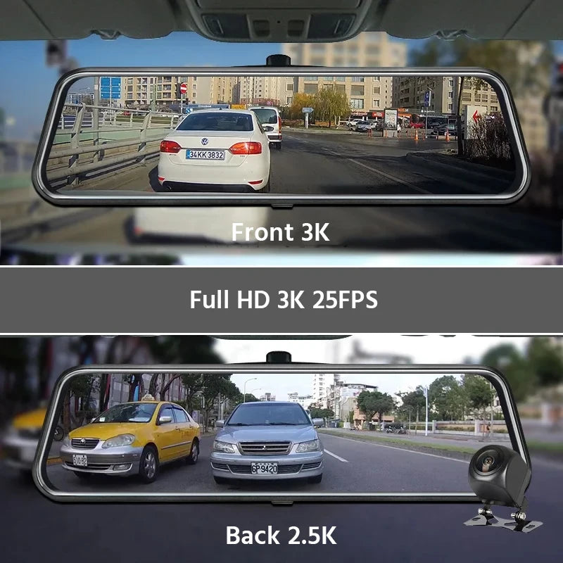E-ACE 3K+2.5K DVR Mirror for 10"Dash Cam Recorder Optional Rear Camera Night Vision Hisllicon Chip GPS WIFI 24H Parking Monitor