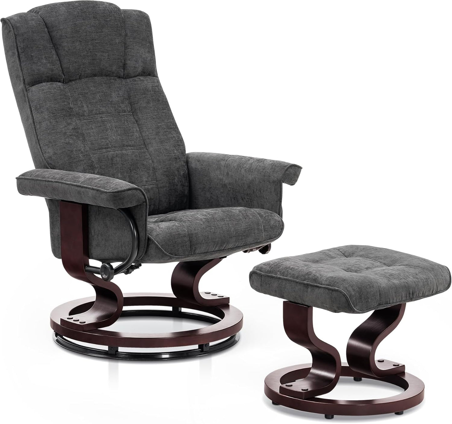 Mcombo Manual Swivel Recliner with Ottoman, Chair Ottoman Set for RV Small Spaces, Living Room, Bedroom, Office 9019 4919 (Faux Leather, Black)