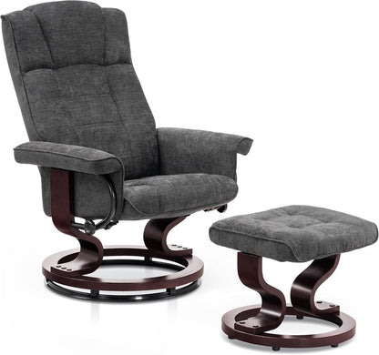 Mcombo Manual Swivel Recliner with Ottoman, Chair Ottoman Set for RV Small Spaces, Living Room, Bedroom, Office 9019 4919 (Faux Leather, Black)