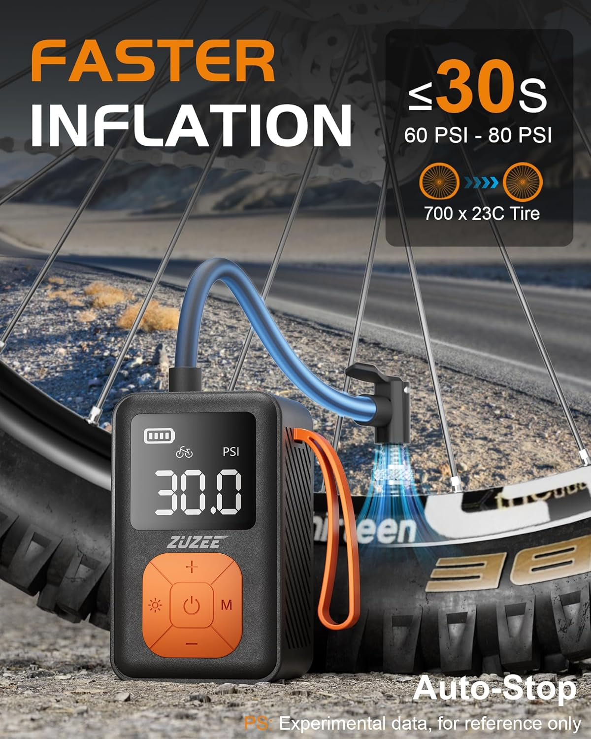 Mini Bike Pump, 150 PSI Portable Bicycle Pump with Gauge, 3X Faster & Auto Stop & Brushless Motor, Electric Bike Tire Pump with Presta and Schrader Valve for Road Bike, MTB, Motorcycle, Ball,Etc