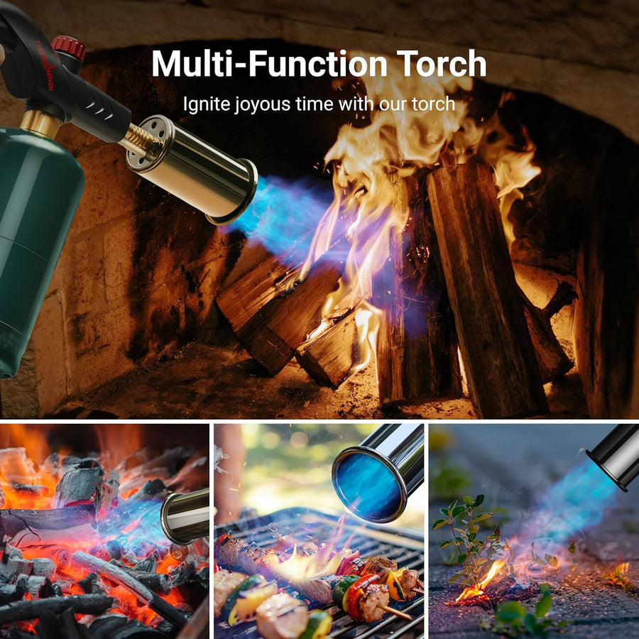 Powerful Propane Torch, Kitchen Cooking Torch, Culinary Torch Lighter, Adjustable Blow Torch for Sous Vide Searing Steak, BBQ, Grill, Campfire Charcoal Starter (Propane Tank Not Included)