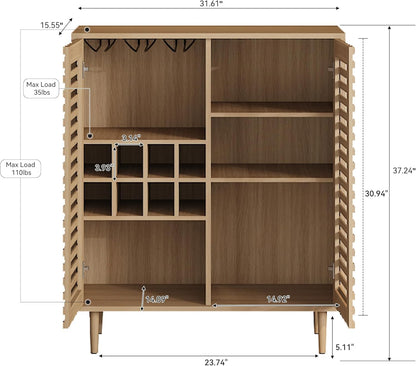 ZOSQUARE Mid Century Bar Cabinet with Wine Racks, Modern Liquor Cabinet with Slatted Doors for Dining Room, Living Room (Natural Color)