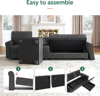 HONBAY Sectional Sofa with Storage Seat U Shaped Sectional Couch with Reversible Chaise Convertible Sectional Couches for Living Room,Dark Grey