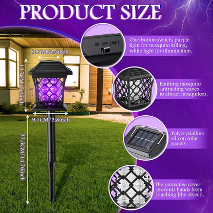 2 Pack Solar Bug Zapper with 365Nm UV Light, 2 Light Modes & 4 Installation Ways, Outdoor Mosquito Zapper for Lawn for Indoor Outdoor Use Garden & Camping Patio(Classic)