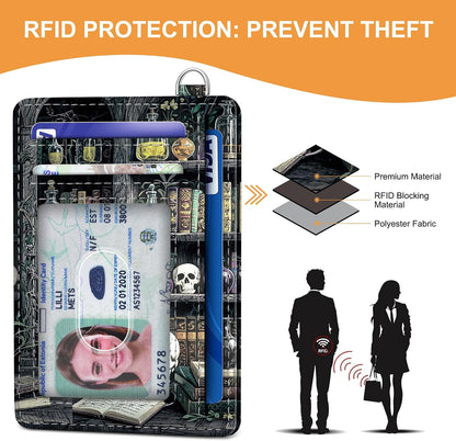Viral Vault Goth Bookshelf Card Holder — Slim RFID Wallet with ID Window & D-Ring