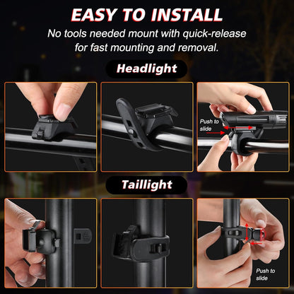 Ascher Ultra Bright USB Rechargeable Bike Light Set, Powerful Bicycle Front Headlight and Back Taillight, 4 Light Modes, Easy to Install for Men Women Kids Road Mountain Cycling Black