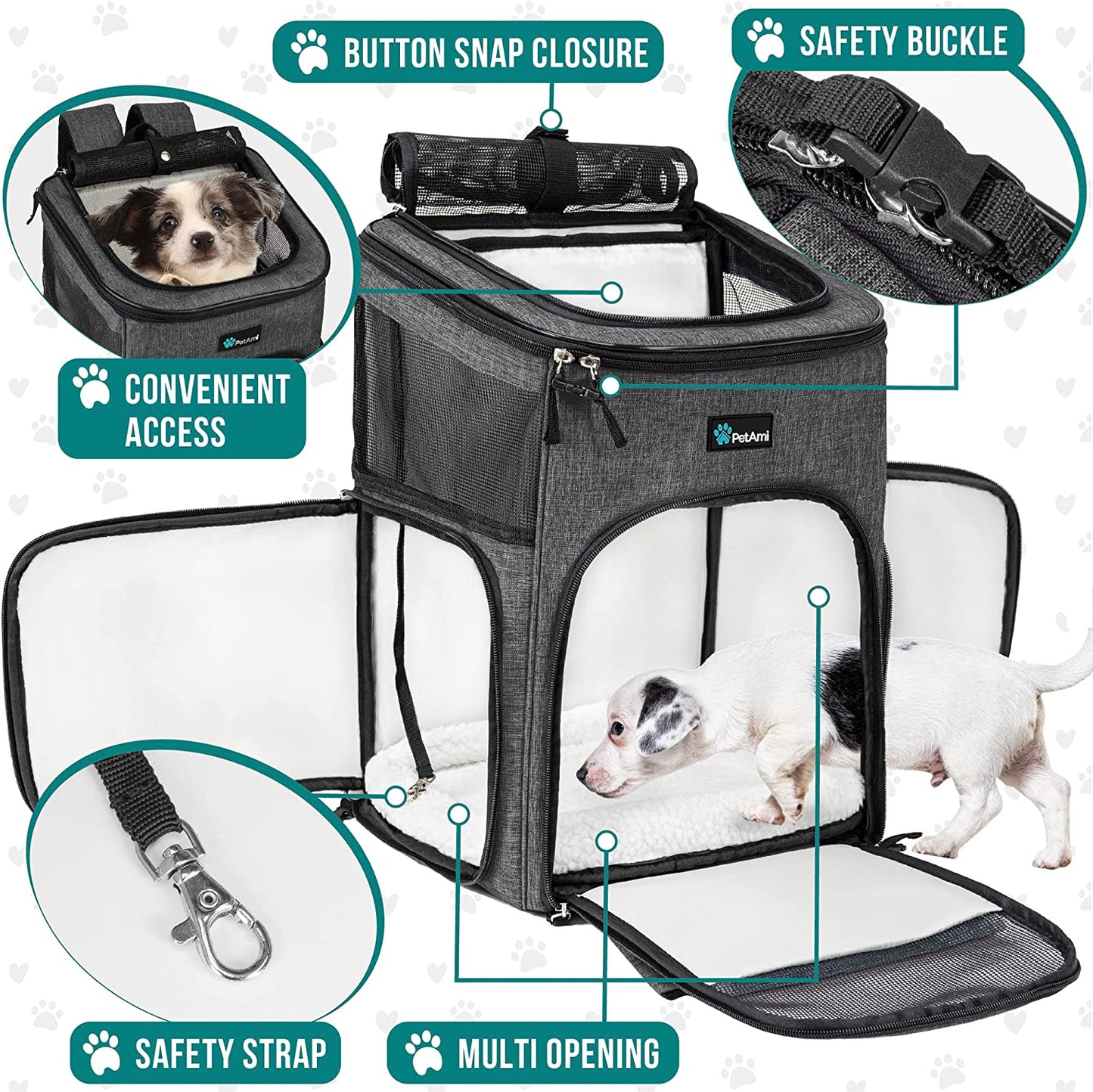 Petami Dog Backpack Carrier, Airline Approved 4-Way Entry Cat Backpack Carrier, Ventilated Mesh, Collapsible Pet Carrier for Small Puppy, Kitten, Hiking, Travel Car, Vet, up to 18 Lbs, Charcoal Gray