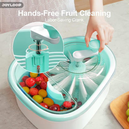 JOYMOOP JOYLOOP Fruit Cleaner Spinner, Large Produce Rinse Bowl with Drain Basket, Vegetable Scrubber for Berries, Grapes, Salad and Vegetables