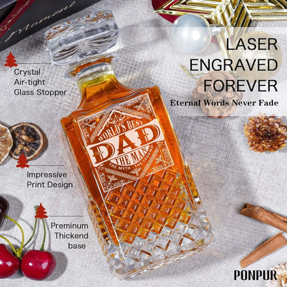 Gift Whiskey Decanter Set with 2 Glasses, Unique Cool Dad Birthday Gift from Daughter Son, Best Christmas Retirement Present for Man Father
